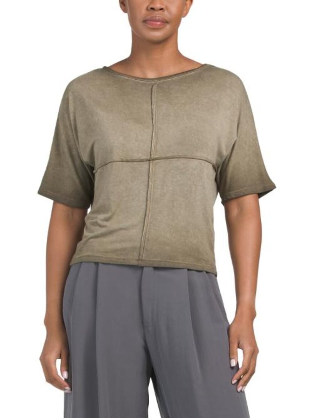 CYRUS Vintage Washed Elbow Sleeve Crew Neck Tee